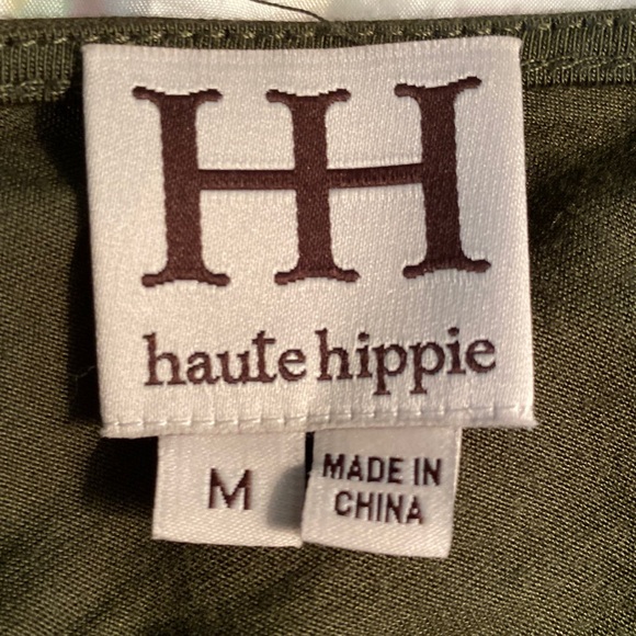 Haute Hippie Army Green Draped Faux Wrap Drop Waist Modal Jersey Tunic Dress - M - Picture 10 of 14